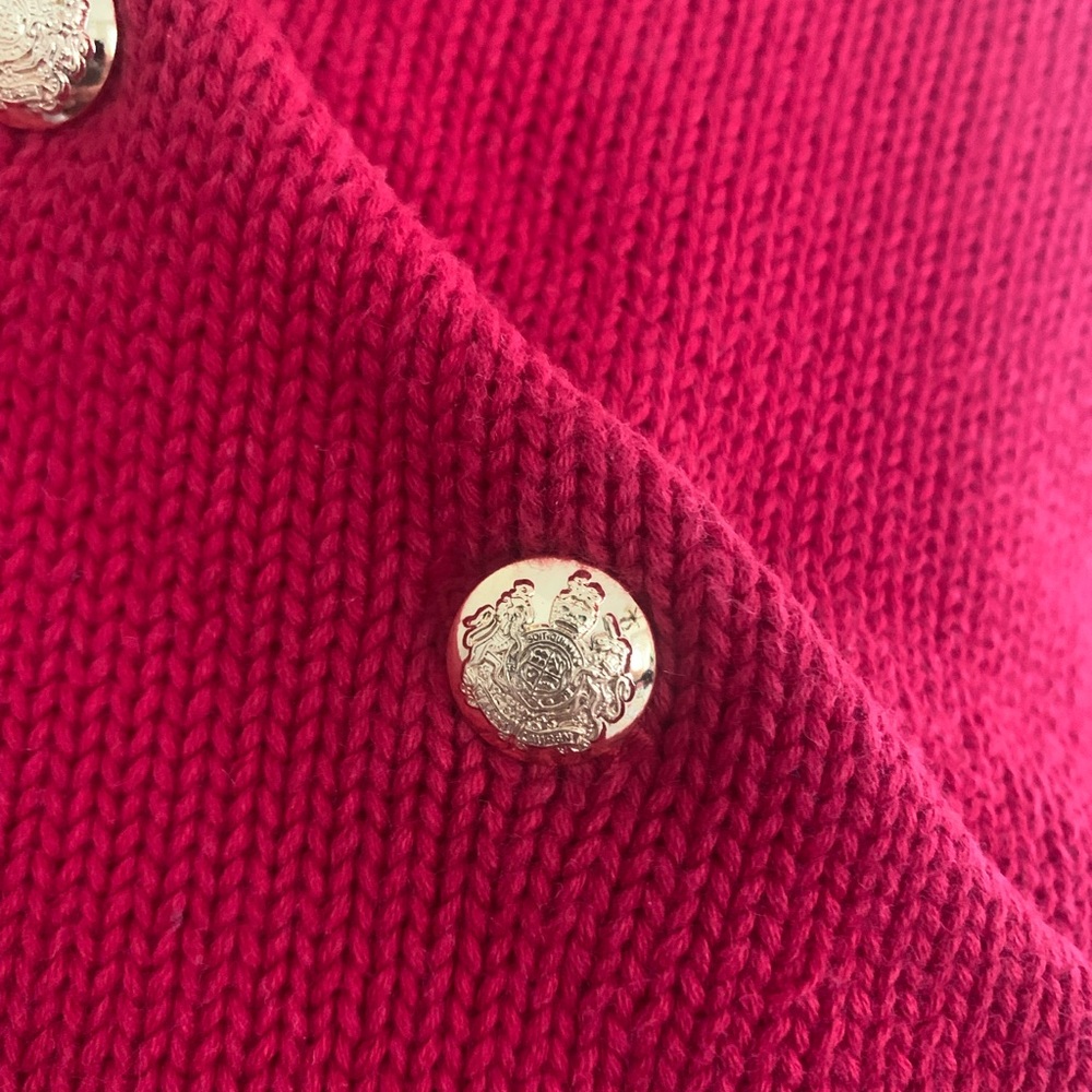 Lauren Ralph Lauren Red Button Shoulder Cotton Sweater Size M Nautical - Picture 3 of 7
